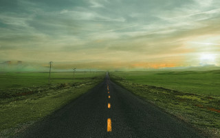 Long road green field yellow - a long road free wallpaper