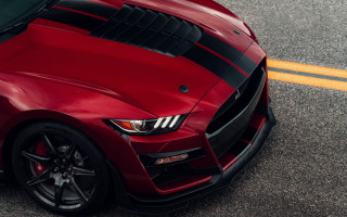 Red cobra sports car yellow - the side of the road free wallpaper
