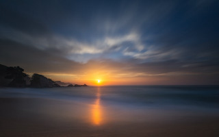 Sunset beach water rock outcropping - sunrise free wallpaper