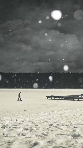 Person walking snow bench forest - near free wallpaper