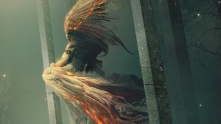 Woman forest fire stars dress - the wind free wallpaper