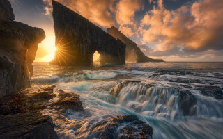 Rock formation water shore cloudy - water next free wallpaper