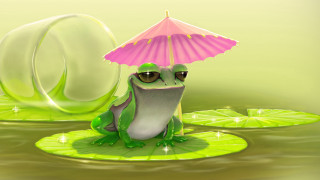 Frog pink umbrella lily pad - digital painting free wallpaper