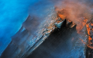 Boat fire cliff water abstract - an airbrush painting free wallpaper for desktop