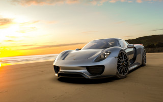 Silver sports car beach sunset 3 - a silver sports car free wallpaper for desktop