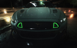 Green mustang rain night planet - photorealistic lighting free wallpaper