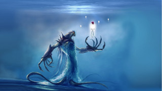 Horned creature lightbulb ocean fantasy - a painting of a creature free wallpaper