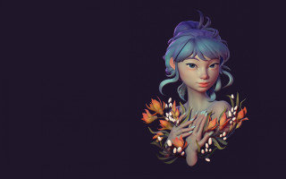 Woman flower blue hair autumn - a digital painting of a woman free wallpaper