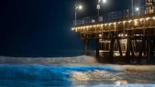 Pier lights waves night moon - anthony s waters free wallpaper