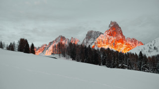 Mountain fire trees cloudy sky - land art free wallpaper