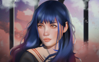 Blue hair character portrait school - a digital painting of a woman free wallpaper