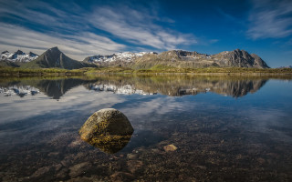 Rock water mountains clouds sky - a rock free wallpaper