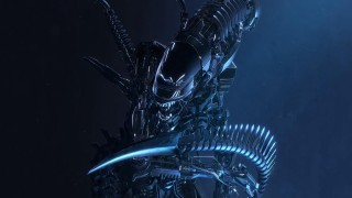 Futuristic alien armor sword night - a large head free wallpaper