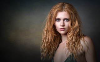 Red haired woman portrait dark - long red hair free wallpaper