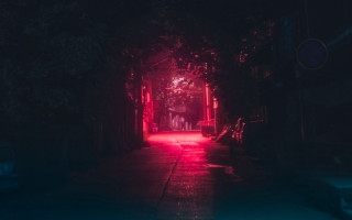 Dark alley red light street - the end of it free wallpaper