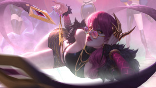 Purple hair glasses bed mirror - a detailed painting free wallpaper