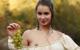 Woman white dress grapes smile - a bunch of grapes free wallpaper