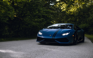 Blue sports car black hood 2 - a road in front free wallpaper