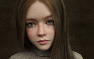 Freckled woman 3d render portrait - realistic shaded perfect face free wallpaper