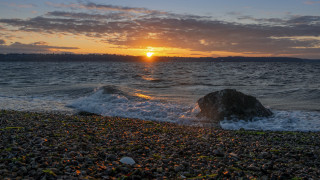 Sunset ocean rock horizon beach - eric peterson free wallpaper