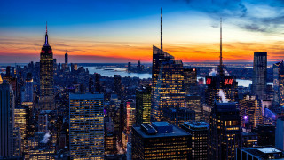 City skyline sunset water bridge 6 - the foreground and a body of water free wallpaper