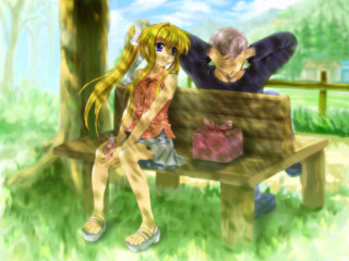 Man woman bench grass box - a bench free wallpaper for desktop