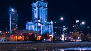 Large building clock tower night 5 - night time in a city free wallpaper