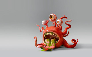 Red monster googly eyes open - pop surrealism free wallpaper