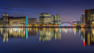 City skyline lake night reflections 2 - night time free wallpaper for desktop