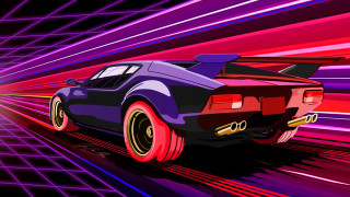 Neon tunnel car retrofuturism vector - a car driving free wallpaper