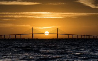 Bridge water sunset city lake - sunset time free wallpaper