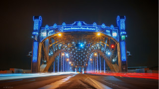 Bridge lights night traffic hologram - underneath free wallpaper