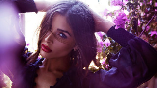 Woman purple lipstick fashion flowers - a purple shirt free wallpaper