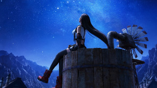Mountain night star woman sitting - akihiko yoshida free wallpaper