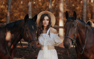 Woman horse dress hat outdoors - a white dress and hat free wallpaper
