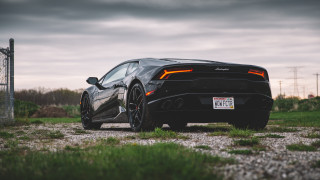 Black sports car field cloudy - cloudy free wallpaper