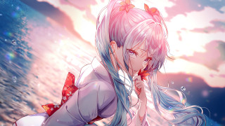 Girl long hair bow water - ocean free wallpaper