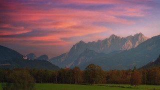 Mountain range pink sky forest 2 - widescreen free wallpaper