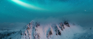 Green aurora snowy mountains night - night free wallpaper