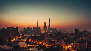 City skyline river sunset orange - orange sky in the background free wallpaper
