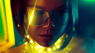 Glowing woman neon green night - a yellow light free wallpaper