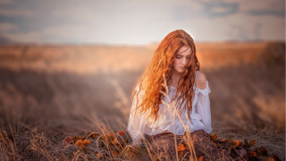 Woman red hair field autumn - elinor proby adams free wallpaper