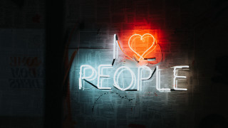 Neon people heart wall newspaper - side of a wall free wallpaper
