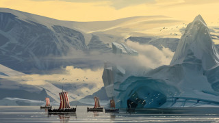 Ship ocean mountain iceberg fantasy - huge free wallpaper