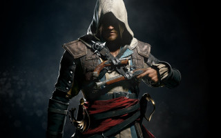 Hooded man weapon armor smoke - a gun and a knife free wallpaper
