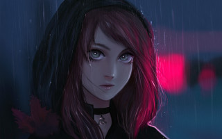 Woman hat rain red light - a red light behind her free wallpaper