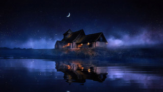 House hill lake night moon - evgeny lushpin free wallpaper