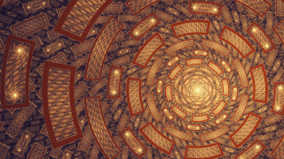 Large circular generative fractals cityscape - center free wallpaper