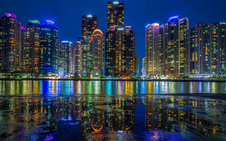 Tokyo city skyline night reflection 2 - the building free wallpaper for desktop