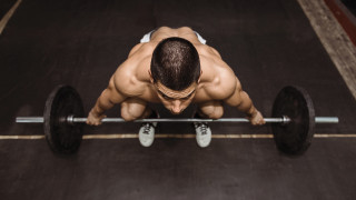 Man pushup barbell gym blackfloor - dof free wallpaper